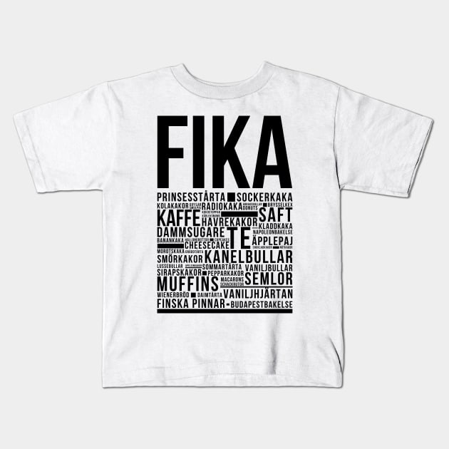 Fika coffe break newspaper style Kids T-Shirt by 66LatitudeNorth